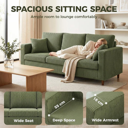 HOMCOM 3 Seater Sofa with Wide Seat, Corduroy Fabric Couch with Deep Seat, Spring Cushion Additional View 4