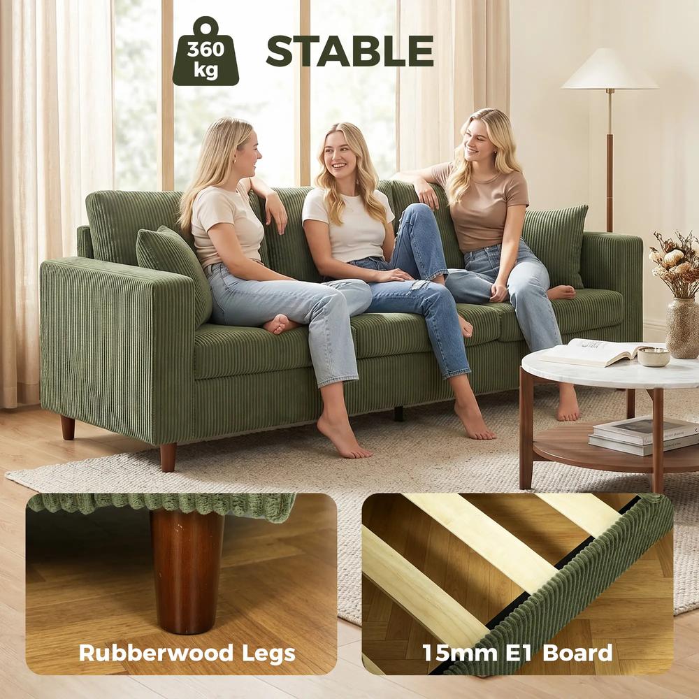 HOMCOM 3 Seater Sofa with Wide Seat, Corduroy Fabric Couch with Deep Seat, Spring Cushion Additional View 7