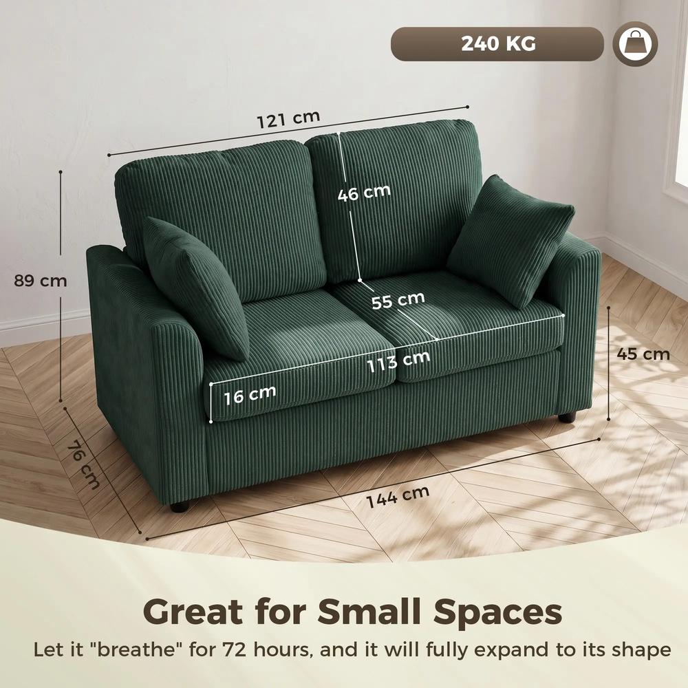 HOMCOM 2 Seater Sofa, Corduroy Small Couch with Spring Cushion, Wide and Deep Seat Additional View 17