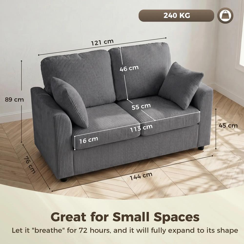 HOMCOM 2 Seater Sofa, Corduroy Small Couch with Spring Cushion, Wide and Deep Seat Additional View 27