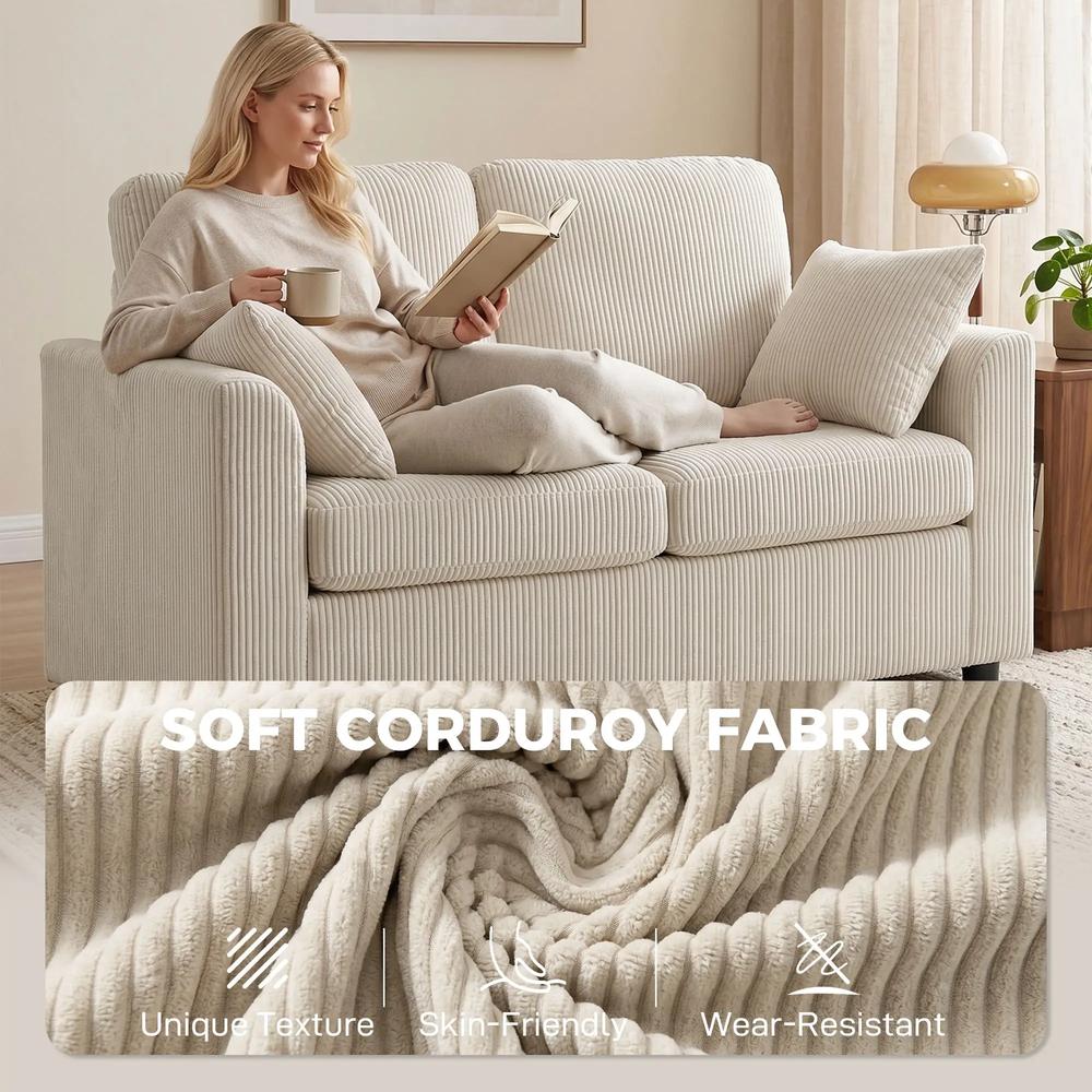 HOMCOM 2 Seater Sofa, Corduroy Small Couch with Spring Cushion, Wide and Deep Seat Additional View 4