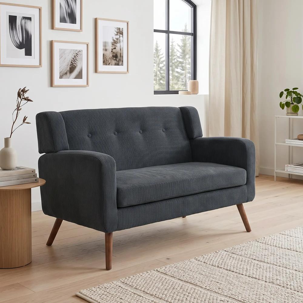 HOMCOM 2 Seater Sofa, 118 cm Corduroy Small Loveseat with Spring Cushion, Wood Legs for Small Space, Living Room, Dark Grey Additional View 14