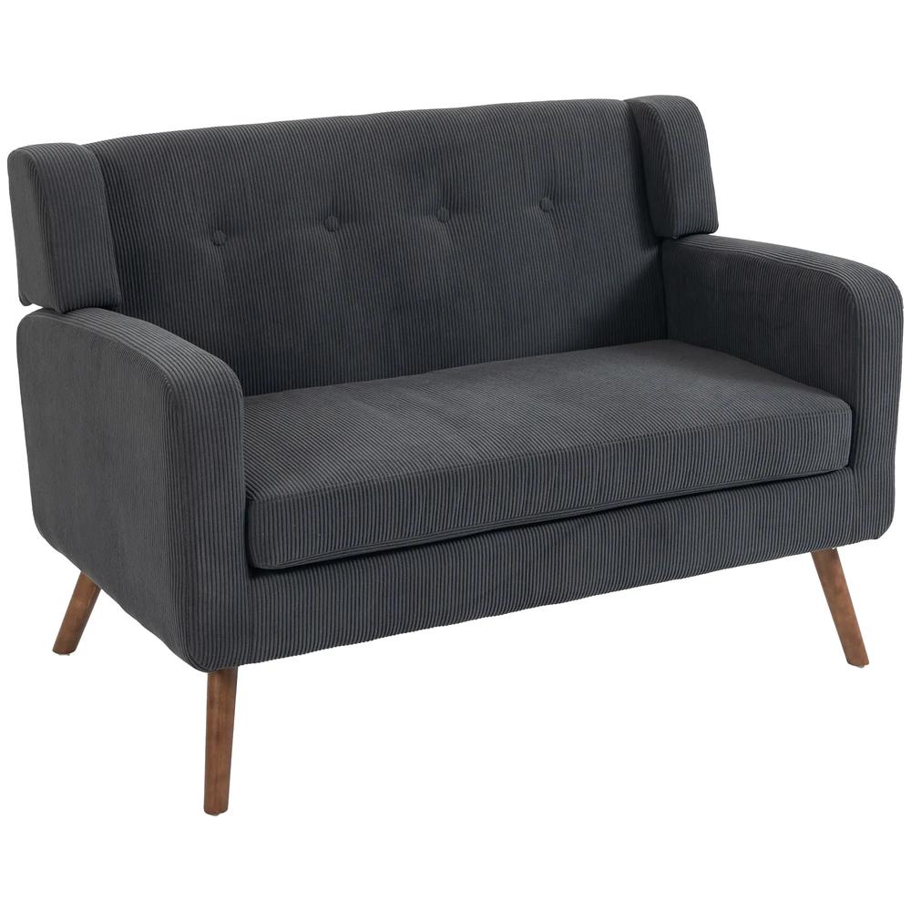 HOMCOM 2 Seater Sofa, 118 cm Corduroy Small Loveseat with Spring Cushion, Wood Legs for Small Space, Living Room, Dark Grey Additional View 15