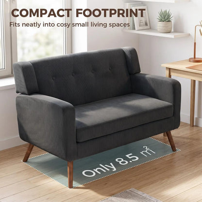 HOMCOM 2 Seater Sofa, 118 cm Corduroy Small Loveseat with Spring Cushion, Wood Legs for Small Space, Living Room, Dark Grey Additional View 6