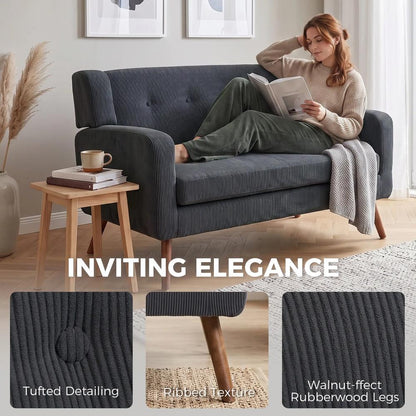 HOMCOM 2 Seater Sofa, 118 cm Corduroy Small Loveseat with Spring Cushion, Wood Legs for Small Space, Living Room, Dark Grey Additional View 7