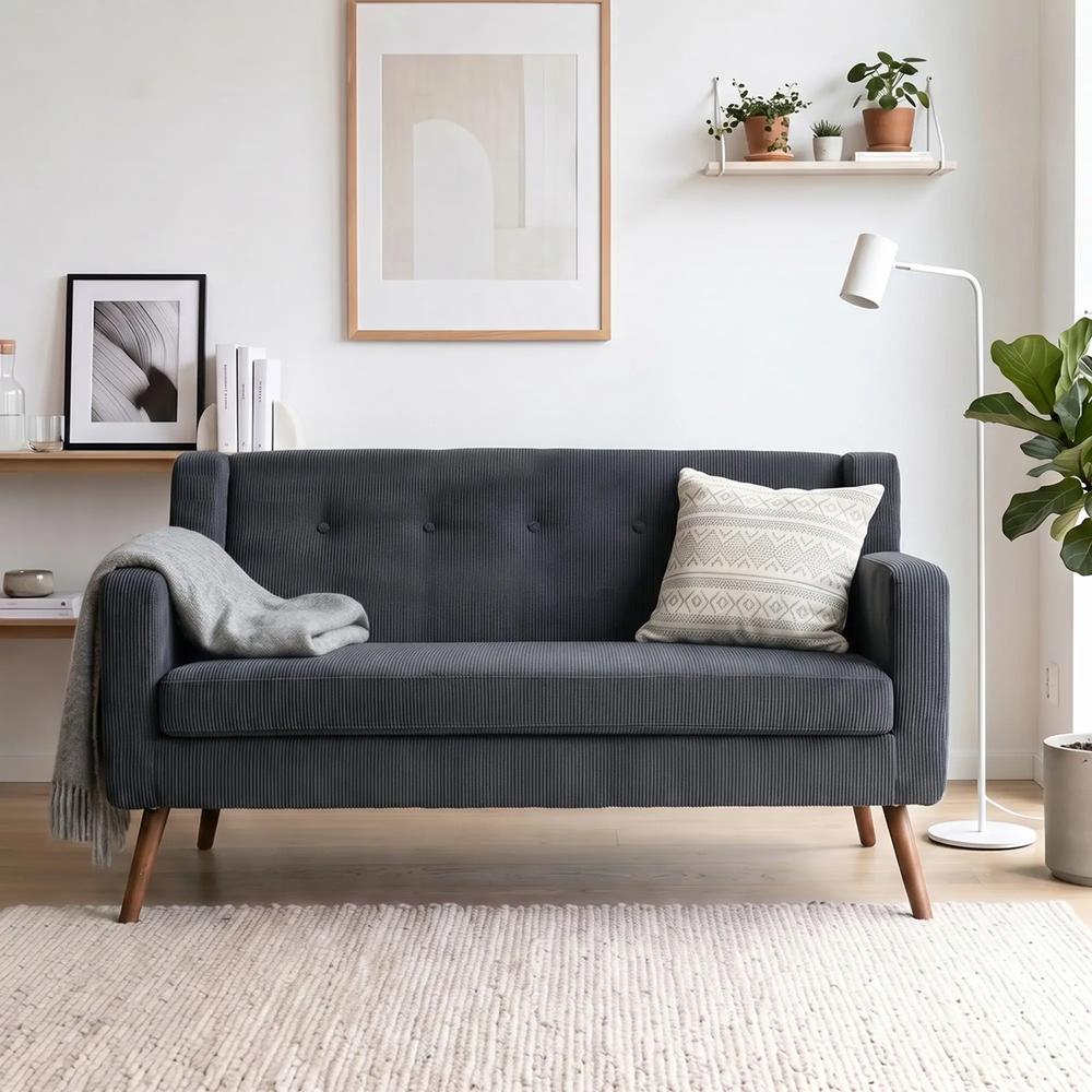 HOMCOM 2 Seater Sofa, 118 cm Corduroy Small Loveseat with Spring Cushion, Wood Legs for Small Space, Living Room, Dark Grey Additional View 8