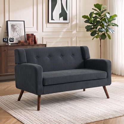 HOMCOM 2 Seater Sofa, 118 cm Corduroy Small Loveseat with Spring Cushion, Wood Legs for Small Space, Living Room, Dark Grey Additional View 9