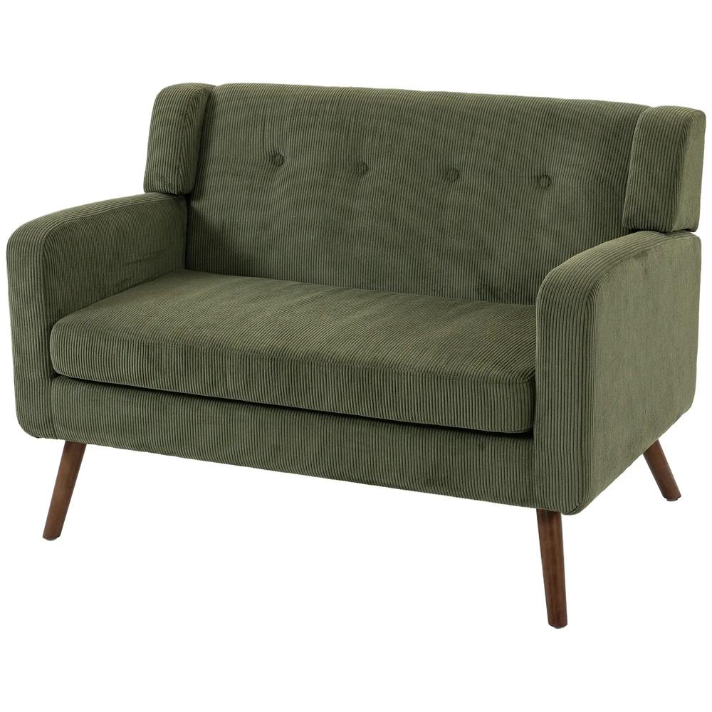 HOMCOM 2 Seater Sofa, 118 cm Corduroy Small Loveseat with Spring Cushion, Wood Legs for Small Space, Living Room, Dark Green Additional View 15