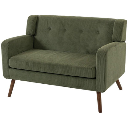 HOMCOM 2 Seater Sofa, 118 cm Corduroy Small Loveseat with Spring Cushion, Wood Legs for Small Space, Living Room, Dark Green Additional View 15