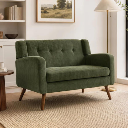 HOMCOM 2 Seater Sofa, 118 cm Corduroy Small Loveseat with Spring Cushion, Wood Legs for Small Space, Living Room, Dark Green Additional View 2