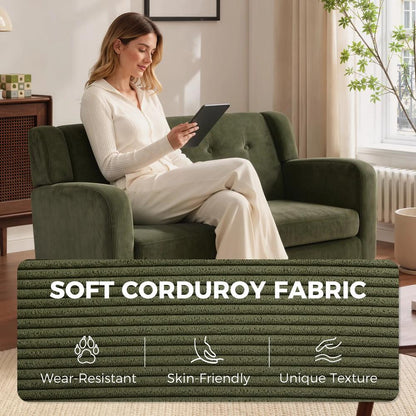 HOMCOM 2 Seater Sofa, 118 cm Corduroy Small Loveseat with Spring Cushion, Wood Legs for Small Space, Living Room, Dark Green Additional View 4