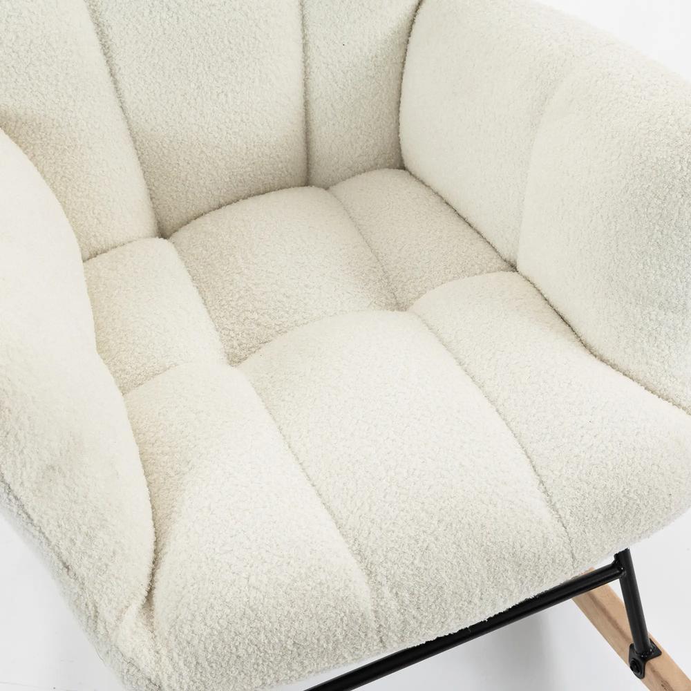 HOMCOM Rocking Chair, Teddy Fleece Rocker Chair with Tufted Wingback, Side Pockets, Rubber Wood Legs Additional View 11