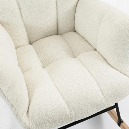 HOMCOM Rocking Chair, Teddy Fleece Rocker Chair with Tufted Wingback, Side Pockets, Rubber Wood Legs Additional View 11