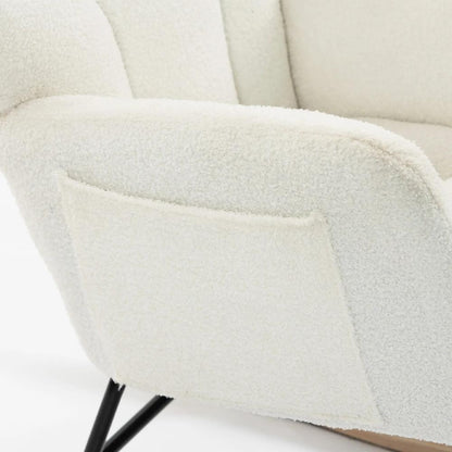 HOMCOM Rocking Chair, Teddy Fleece Rocker Chair with Tufted Wingback, Side Pockets, Rubber Wood Legs Additional View 13