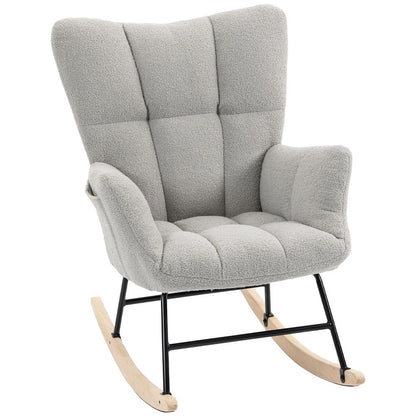 HOMCOM Rocking Chair, Teddy Fleece Rocker Chair with Tufted Wingback, Side Pockets, Rubber Wood Legs Additional View 16