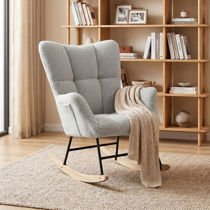HOMCOM Rocking Chair, Teddy Fleece Rocker Chair with Tufted Wingback, Side Pockets, Rubber Wood Legs Additional View 17