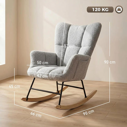 HOMCOM Rocking Chair, Teddy Fleece Rocker Chair with Tufted Wingback, Side Pockets, Rubber Wood Legs Additional View 18