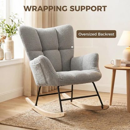 HOMCOM Rocking Chair, Teddy Fleece Rocker Chair with Tufted Wingback, Side Pockets, Rubber Wood Legs Additional View 20