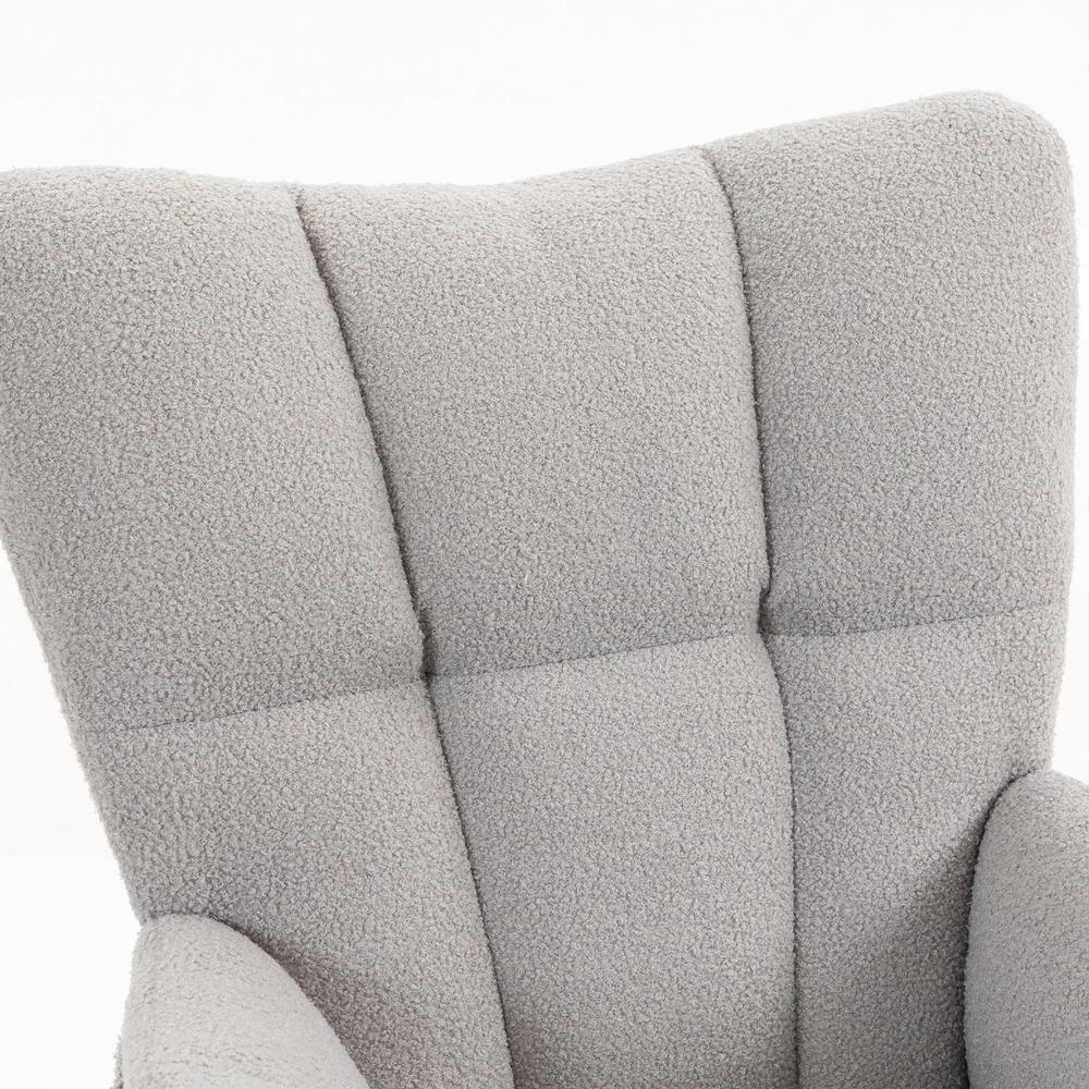 HOMCOM Rocking Chair, Teddy Fleece Rocker Chair with Tufted Wingback, Side Pockets, Rubber Wood Legs Additional View 26