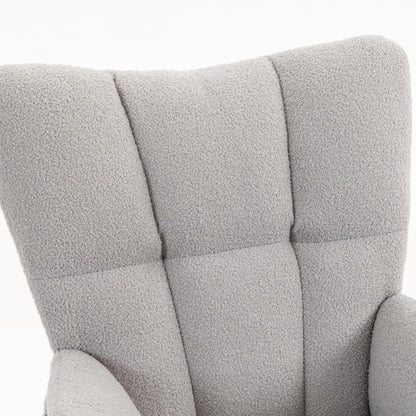 HOMCOM Rocking Chair, Teddy Fleece Rocker Chair with Tufted Wingback, Side Pockets, Rubber Wood Legs Additional View 26