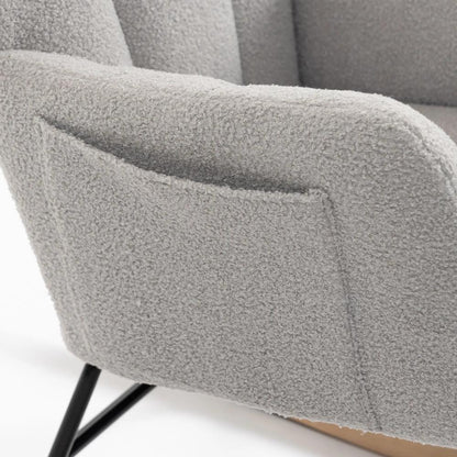 HOMCOM Rocking Chair, Teddy Fleece Rocker Chair with Tufted Wingback, Side Pockets, Rubber Wood Legs Additional View 28