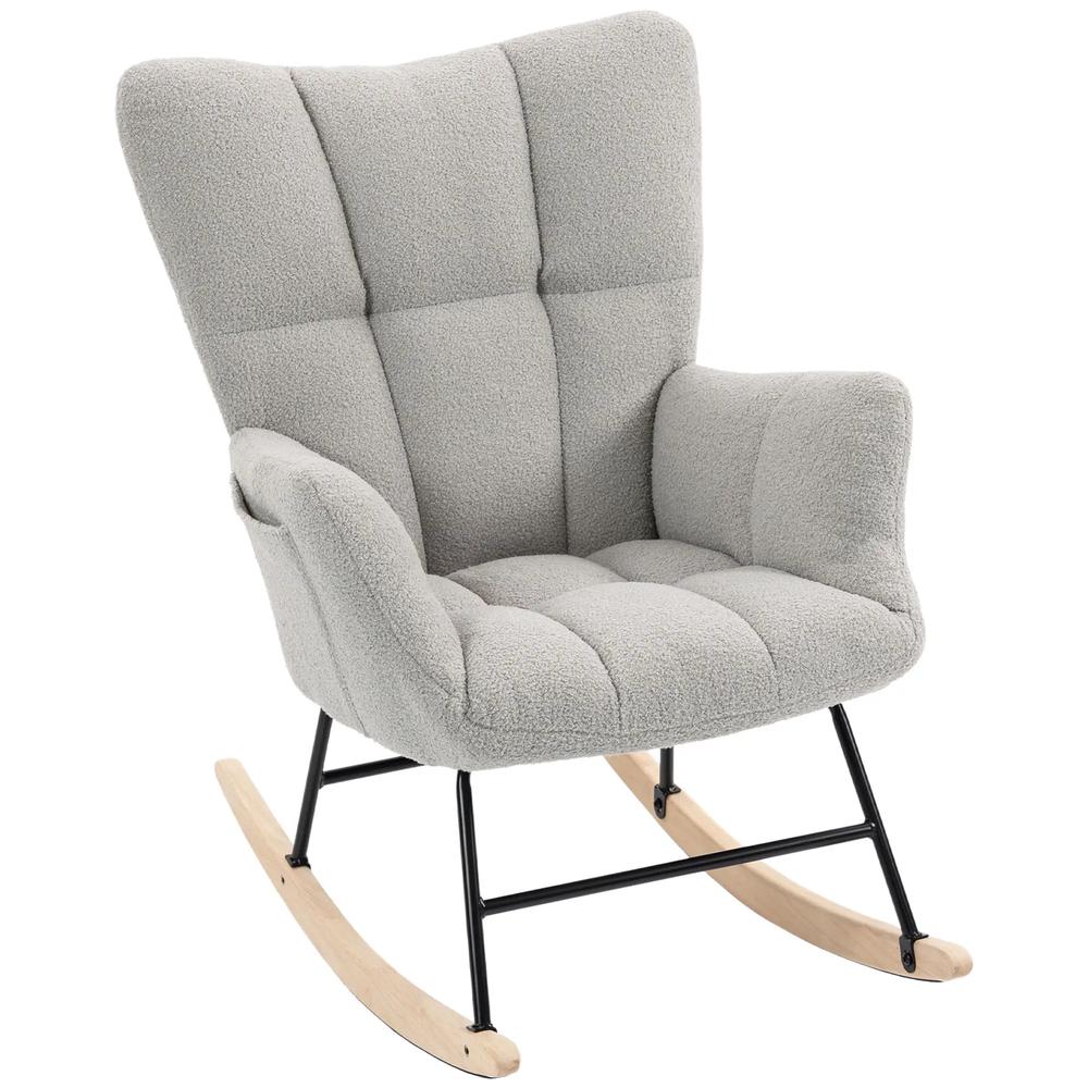 HOMCOM Rocking Chair, Teddy Fleece Rocker Chair with Tufted Wingback, Side Pockets, Rubber Wood Legs Additional View 30