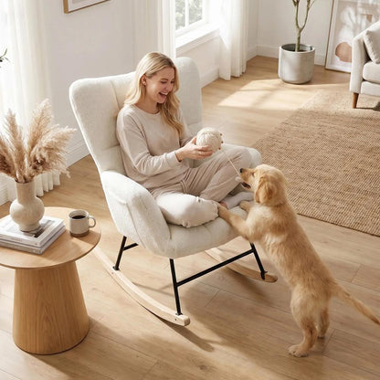 HOMCOM Rocking Chair, Teddy Fleece Rocker Chair with Tufted Wingback, Side Pockets, Rubber Wood Legs Additional View 8
