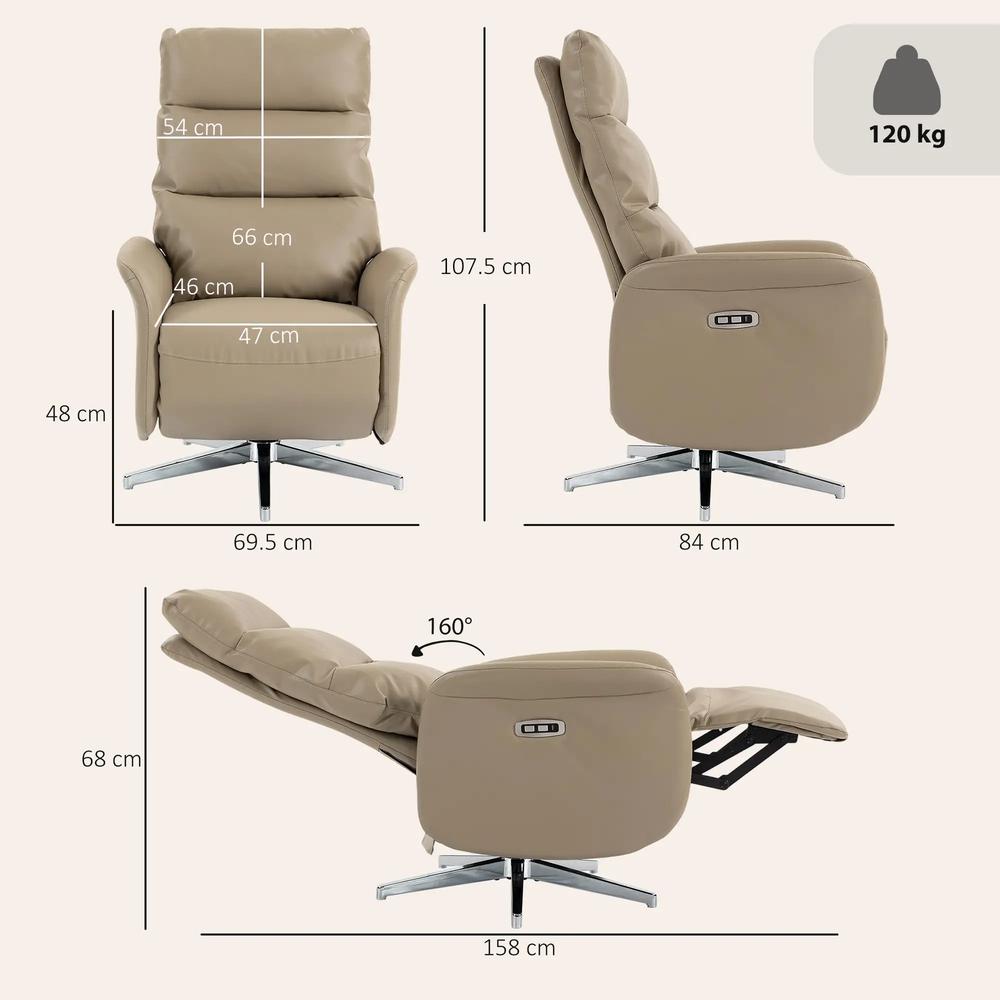 HOMCOM Power Recliner Chair, Swivel Electric Reclining Chair with Type C+USB, Recliner Armchair with Footrest Additional View 18