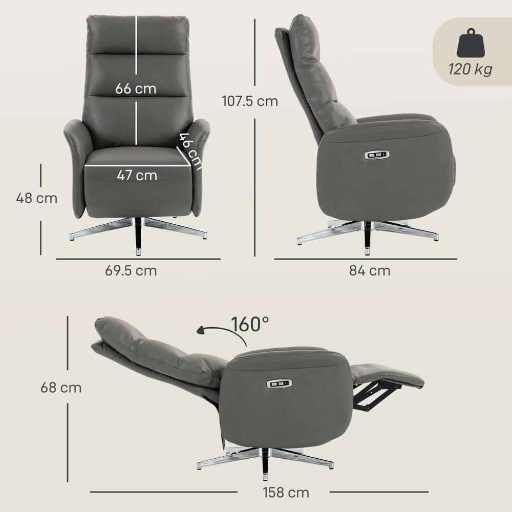 HOMCOM Power Recliner Chair, Swivel Electric Reclining Chair with Type C+USB, Recliner Armchair with Footrest Additional View 3