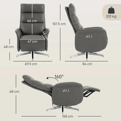HOMCOM Power Recliner Chair, Swivel Electric Reclining Chair with Type C+USB, Recliner Armchair with Footrest Additional View 3