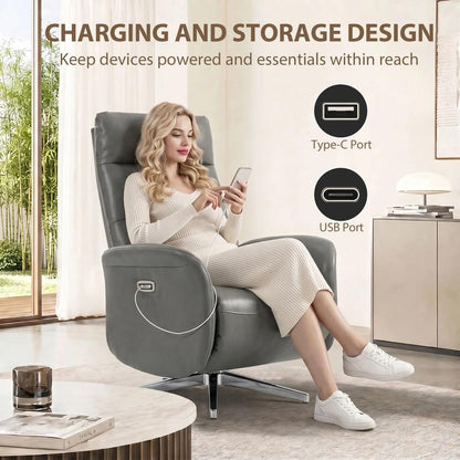 HOMCOM Power Recliner Chair, Swivel Electric Reclining Chair with Type C+USB, Recliner Armchair with Footrest Additional View 7
