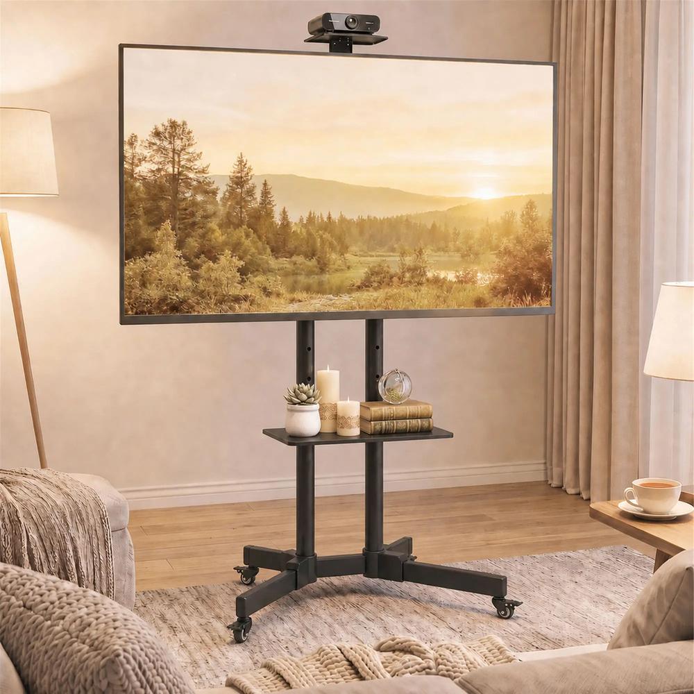HOMCOM Mobile TV Stand on Wheels for 32-75 Inch Screens, Mobile TV Cart with Tilt, Height Adjustable, Black Additional View 14