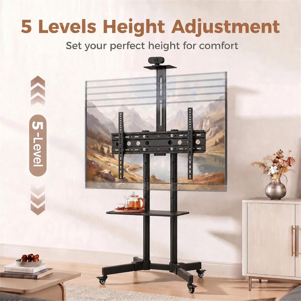 HOMCOM Mobile TV Stand on Wheels for 32-75 Inch Screens, Mobile TV Cart with Tilt, Height Adjustable, Black Additional View 4