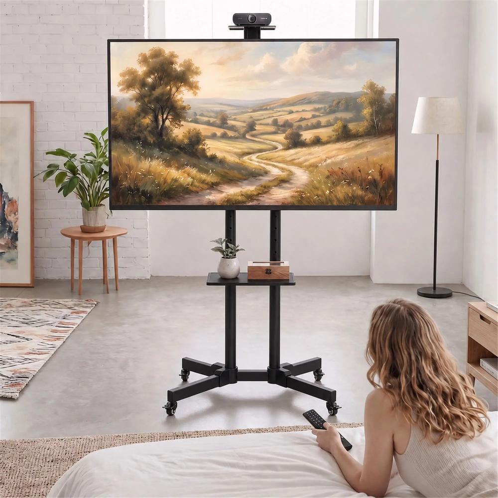 HOMCOM Mobile TV Stand on Wheels for 32-75 Inch Screens, Mobile TV Cart with Tilt, Height Adjustable, Black Additional View 9