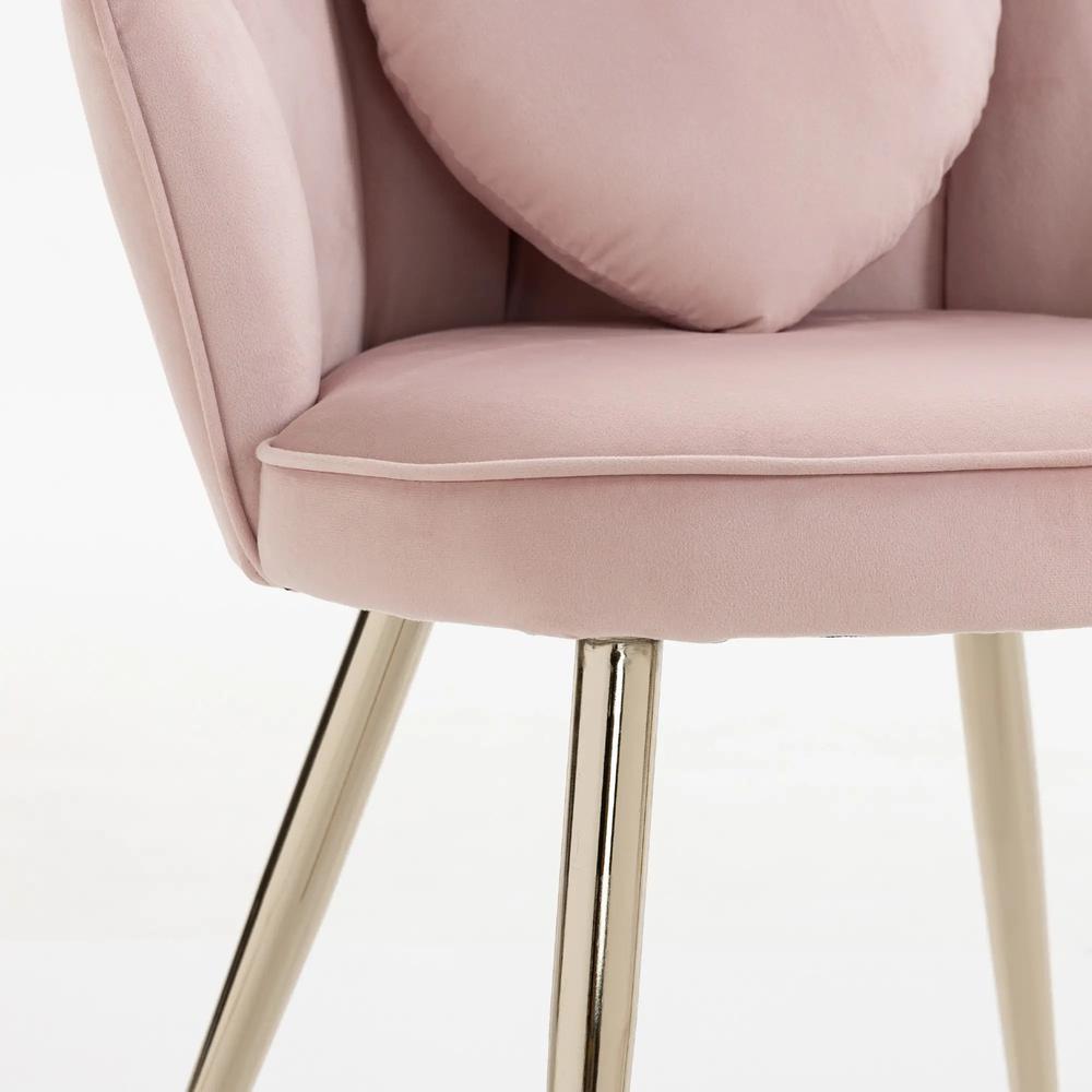 HOMCOM Accent Chair Velvet Upholstered Armchair Lotus Back Heart Pillow Lumbar Pillow Metal Legs Soft Pink Additional View 11
