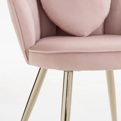 HOMCOM Accent Chair Velvet Upholstered Armchair Lotus Back Heart Pillow Lumbar Pillow Metal Legs Soft Pink Additional View 11