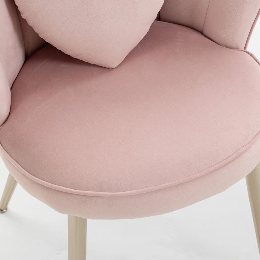 HOMCOM Accent Chair Velvet Upholstered Armchair Lotus Back Heart Pillow Lumbar Pillow Metal Legs Soft Pink Additional View 12