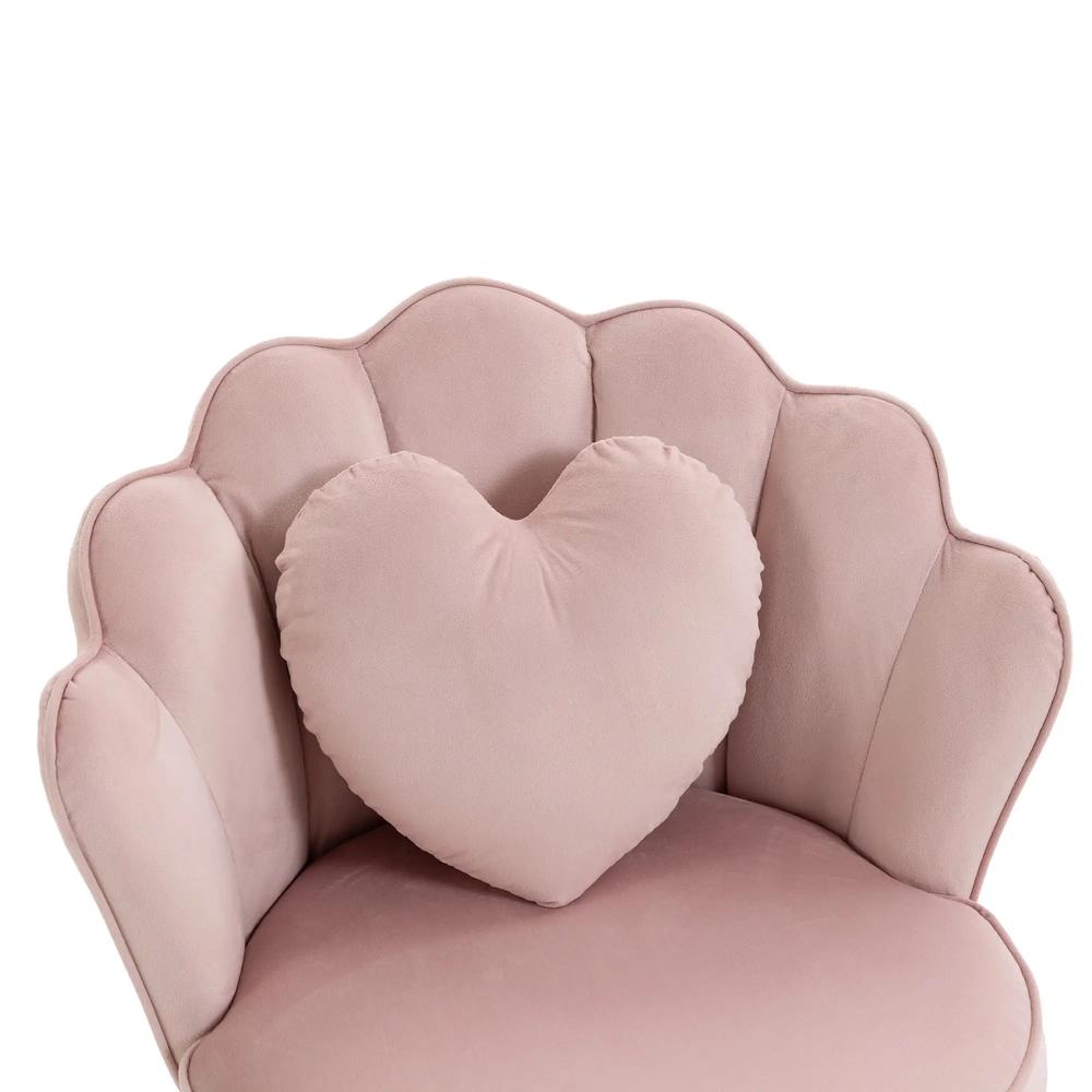 HOMCOM Accent Chair Velvet Upholstered Armchair Lotus Back Heart Pillow Lumbar Pillow Metal Legs Soft Pink Additional View 13