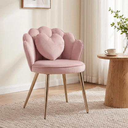 HOMCOM Accent Chair Velvet Upholstered Armchair Lotus Back Heart Pillow Lumbar Pillow Metal Legs Soft Pink Additional View 2
