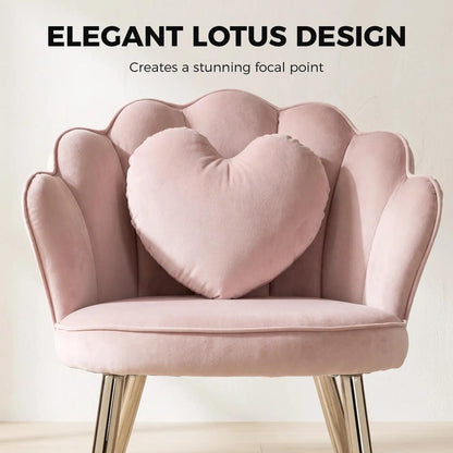 HOMCOM Accent Chair Velvet Upholstered Armchair Lotus Back Heart Pillow Lumbar Pillow Metal Legs Soft Pink Additional View 4