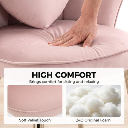 HOMCOM Accent Chair Velvet Upholstered Armchair Lotus Back Heart Pillow Lumbar Pillow Metal Legs Soft Pink Additional View 5