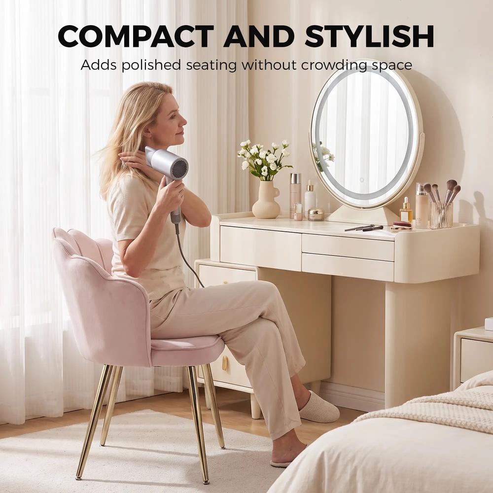 HOMCOM Accent Chair Velvet Upholstered Armchair Lotus Back Heart Pillow Lumbar Pillow Metal Legs Soft Pink Additional View 7