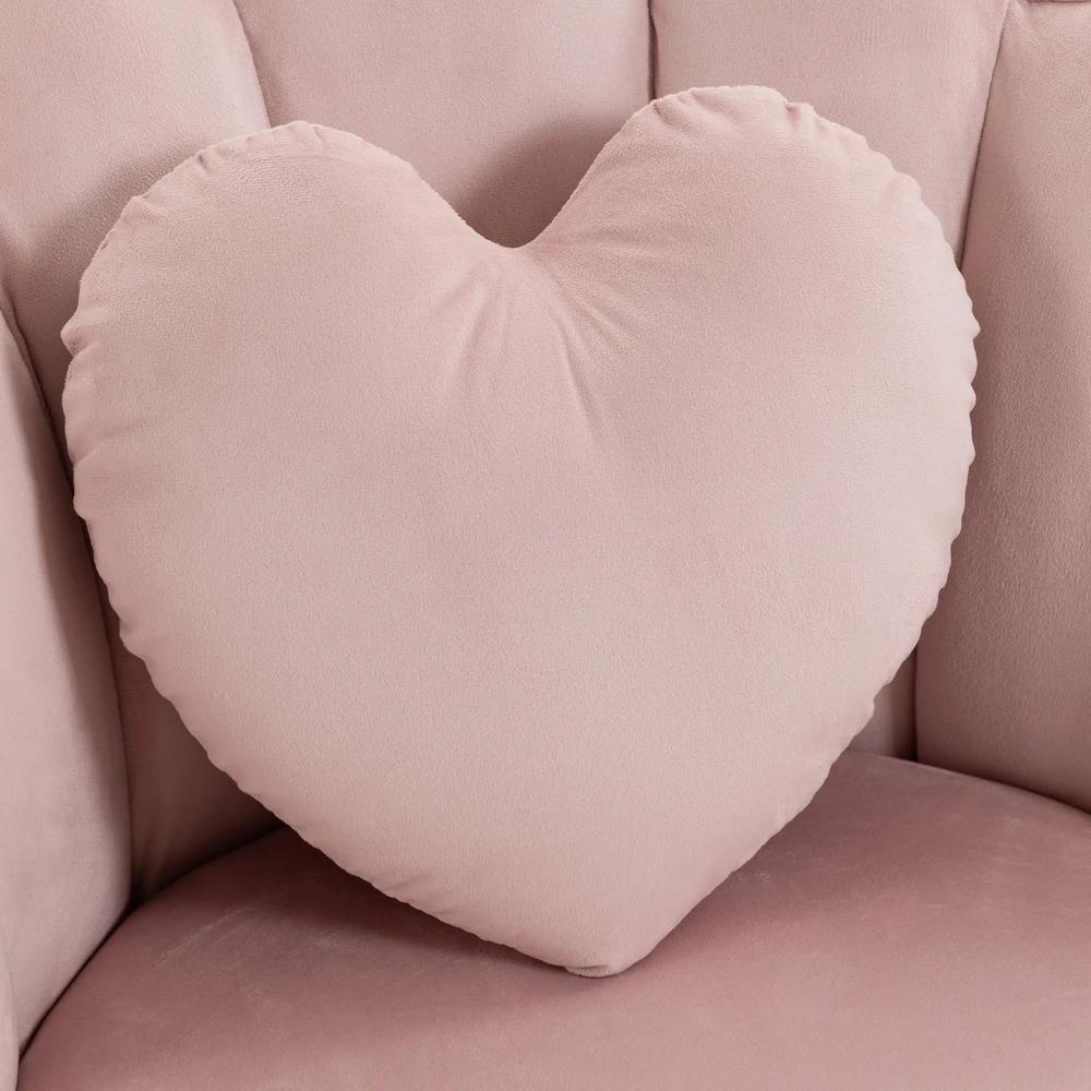 HOMCOM Accent Chair Velvet Upholstered Armchair Lotus Back Heart Pillow Lumbar Pillow Metal Legs Soft Pink Additional View 10