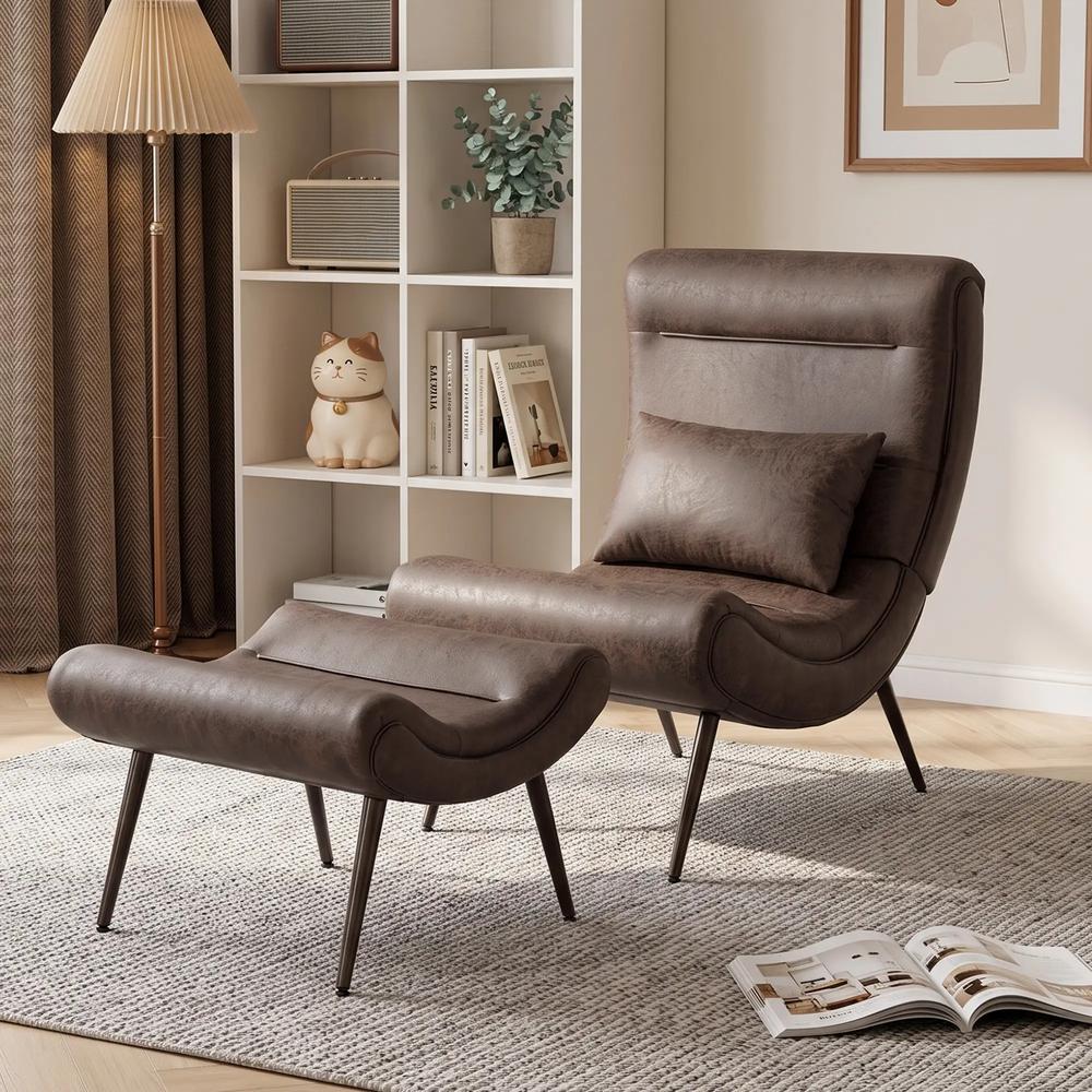 HOMCOM Modern Accent Chair with Footstool, Upholstered Lounge Chair with 64cm Wide Seat, Lumbar Pillow, Trapezoidal Backrest Additional View 14