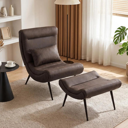 HOMCOM Modern Accent Chair with Footstool, Upholstered Lounge Chair with 64cm Wide Seat, Lumbar Pillow, Trapezoidal Backrest Additional View 2