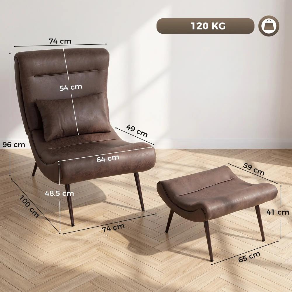 HOMCOM Modern Accent Chair with Footstool, Upholstered Lounge Chair with 64cm Wide Seat, Lumbar Pillow, Trapezoidal Backrest Additional View 3