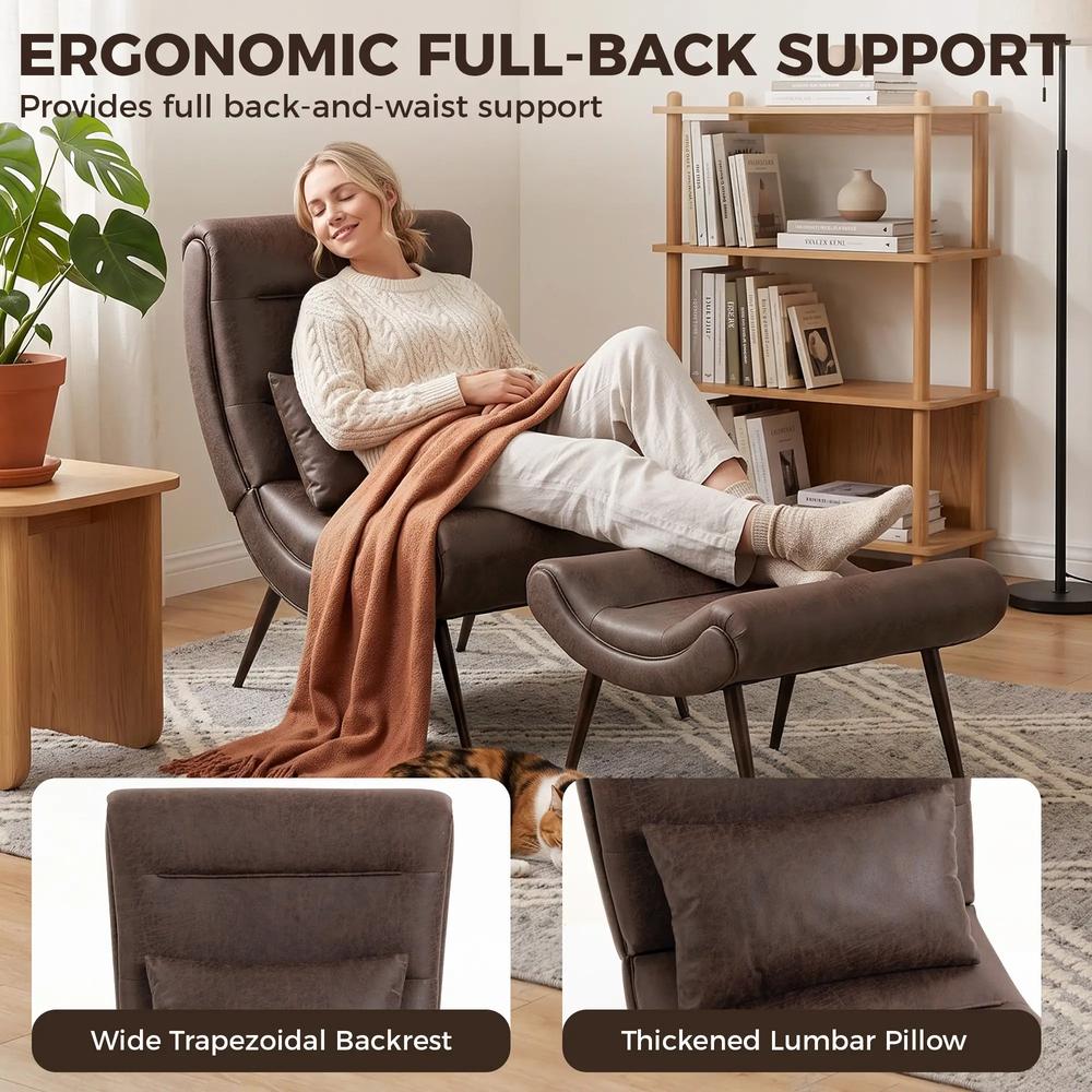 HOMCOM Modern Accent Chair with Footstool, Upholstered Lounge Chair with 64cm Wide Seat, Lumbar Pillow, Trapezoidal Backrest Additional View 4