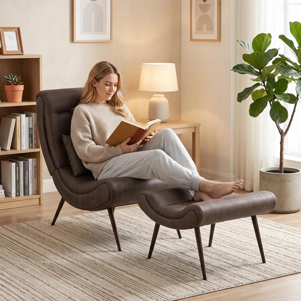HOMCOM Modern Accent Chair with Footstool, Upholstered Lounge Chair with 64cm Wide Seat, Lumbar Pillow, Trapezoidal Backrest Additional View 8
