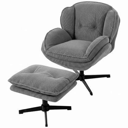 HOMCOM Armchair with Adjustable Footstool, 360-Degree Swivel Chenille Cloud Accent Chair with Thick Cushion, Steel Base Additional View 15