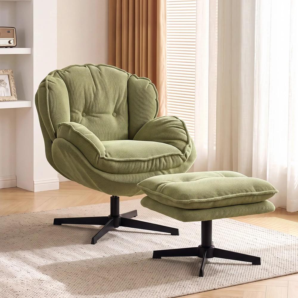 HOMCOM Armchair with Adjustable Footstool, 360-Degree Swivel Chenille Cloud Accent Chair with Thick Cushion, Steel Base Additional View 17